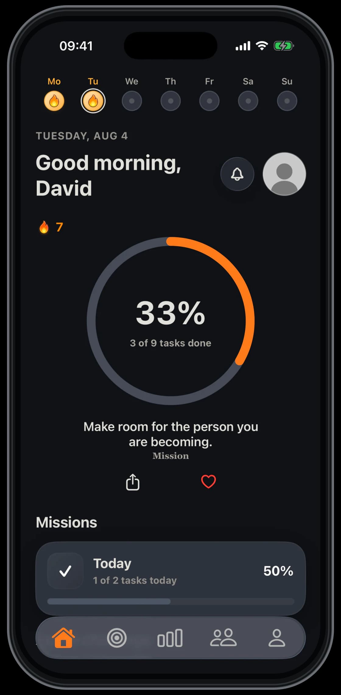 Mission dashboard in Dark Mode