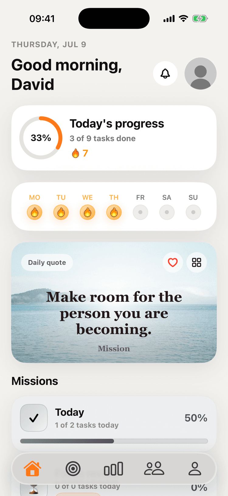 Mission dashboard on an iPhone